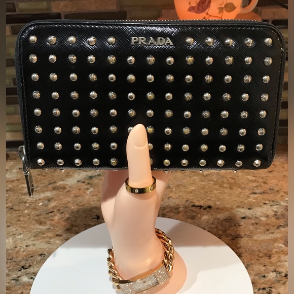 PRADA Vernice Studded Saffiano Leather Zip Around Wallet π€©π₯ - Picture 12 of 17